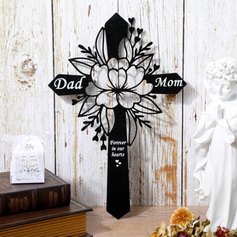 Plaque commémorative pour papa et maman - Décoration florale pour cimetière - Piquet funéraire en métal pour jardin