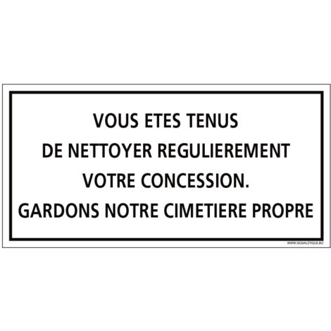 PLAQUE CONCESSION A NETTOYER CIMETIÈRE (G1613). Plastique PVC 1,5 mm .  - Plastique PVC 1,5 mm