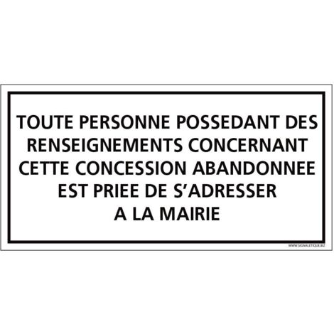 PLAQUE CONCESSION ABANDONNÉE CIMETIÈRE (G1608). Plastique PVC 1,5 mm .  - Plastique PVC 1,5 mm