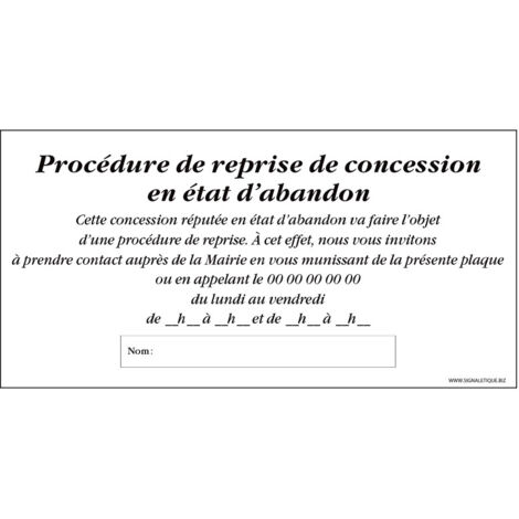 PLAQUE CONCESSION ABANDONNÉE CIMETIÈRE (G1622)