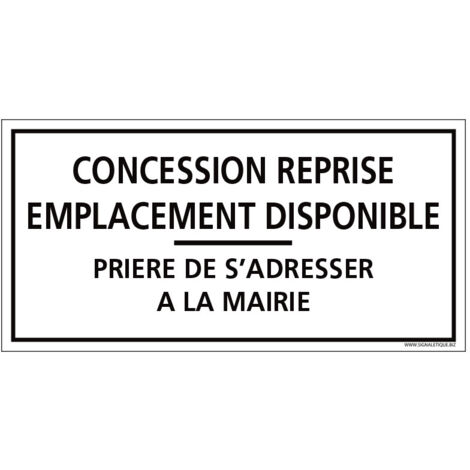 PLAQUE CONCESSION REPRISE EMPLACEMENT DISPONIBLE CIMETIÈRE (G1617). Plastique PVC 1,5 mm .  - Plastique PVC 1,5 mm