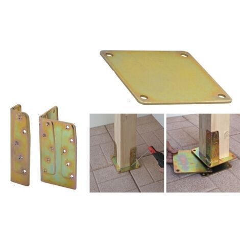 Plaque d'angle d'ancrage pour piliers en bois 8 pcs h.140x80x80 épaisseur mm.3 - Hall