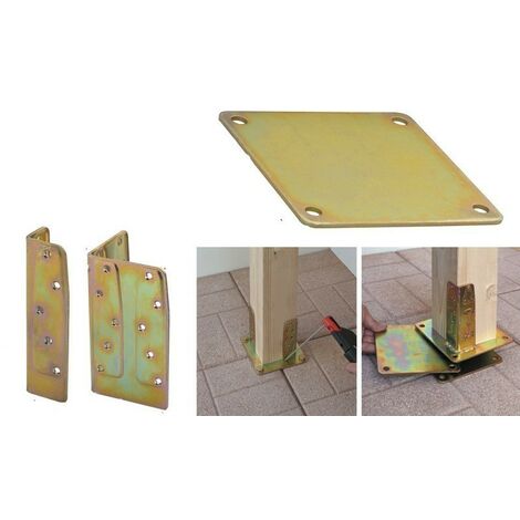 Plaque d'angle d'ancrage pour piliers en bois 8 pcs h.140x80x80 épaisseur mm.3 - Hall