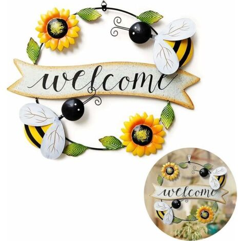 Plaque De Bienvenue En Métal Avec Motif Tournesol Et Abeille, Panneau De Bienvenue De Jardin, Pour Bar, Café, Magasin, Décoration De Porte, Extéri, Cour, Porche, Terrasse, Balcon, Salon