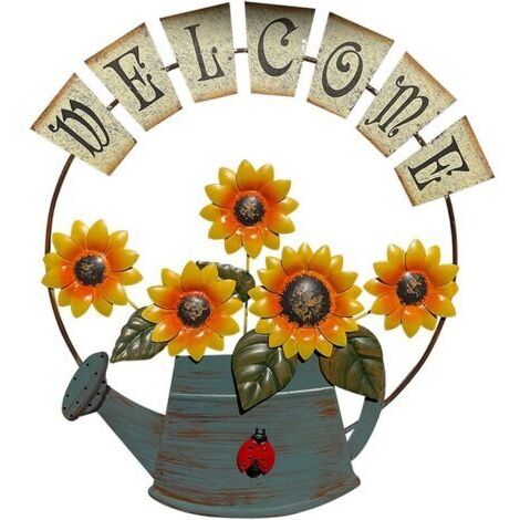 Plaque de bienvenue en métal tournesol, décoration pastorale pour porte d'entrée, décoration à suspendre pour maison, jardin, cour, art artisanal Jaune
