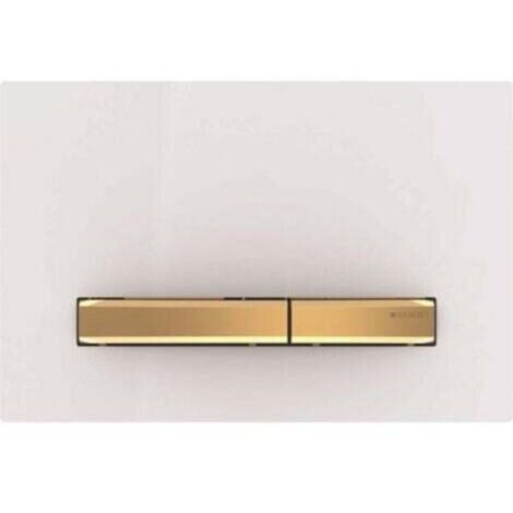Plaque de commande double compatible Geberit Sigma50, carrée, laiton métallique : plaque de base et bouton : laiton, plaque de recouvrement : blanche (115.788.11.G)
