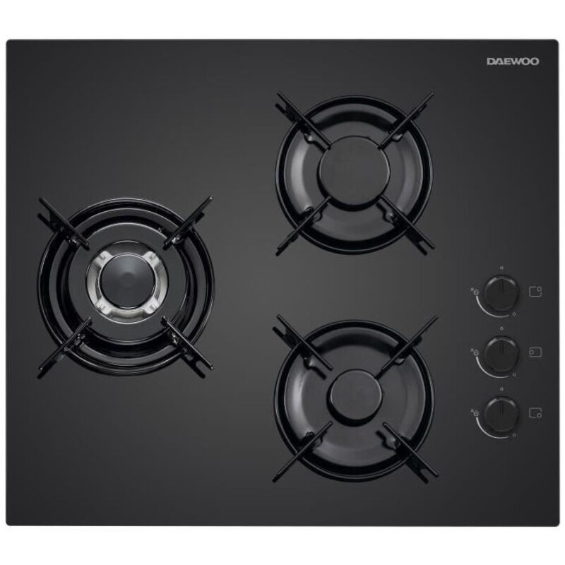 Plaque de cuisson a gaz - DAEWOO - 3 foyers - 60 cm - BH6GKR21BNL - Noir