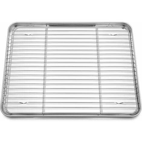 Ensemble de plaques à pâtisserie avec Grille, Plaque à Patisserie + Grille  de Refroidissement,32,9 x 9,7 x 2,5 cm Plaque de Four Universelle en Acier  Inoxydable Plaque de Cuisson Rectangulaire,Gris : 