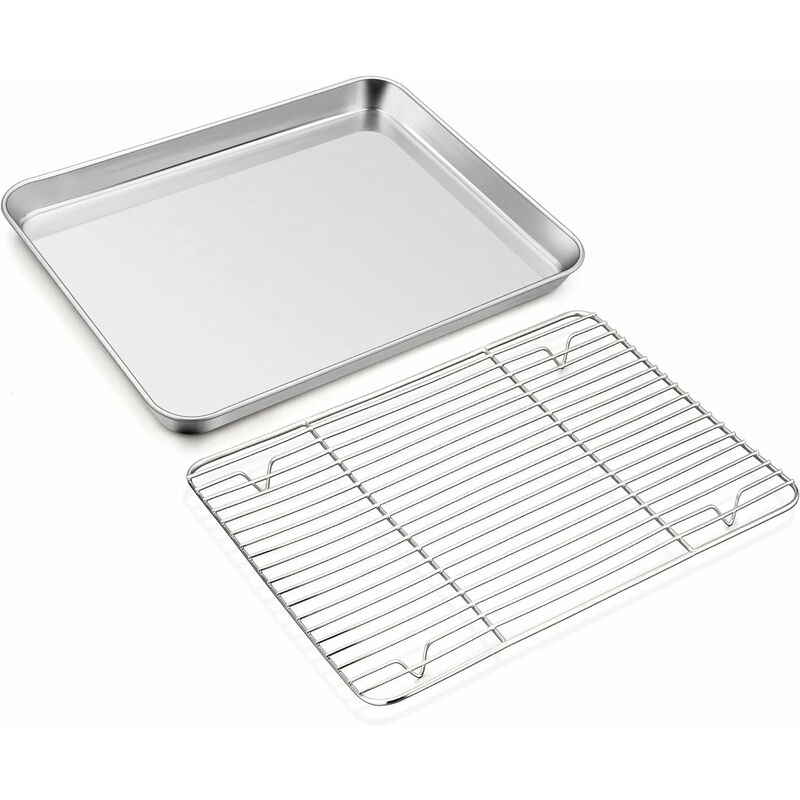 Plaque de cuisson avec grille de refroidissement, grande plaque de cuisson en acier inoxydable et grille à gâteau, 40 x 30 x 2,5 cm, pour cuisson,