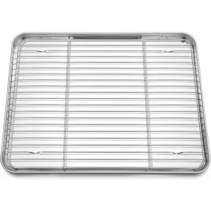 Fortuneville - Plaque de cuisson avec grille de refroidissement, grande plaque de cuisson en acier inoxydable et grille à gâteau, 40 x 30 x 2,5 cm,