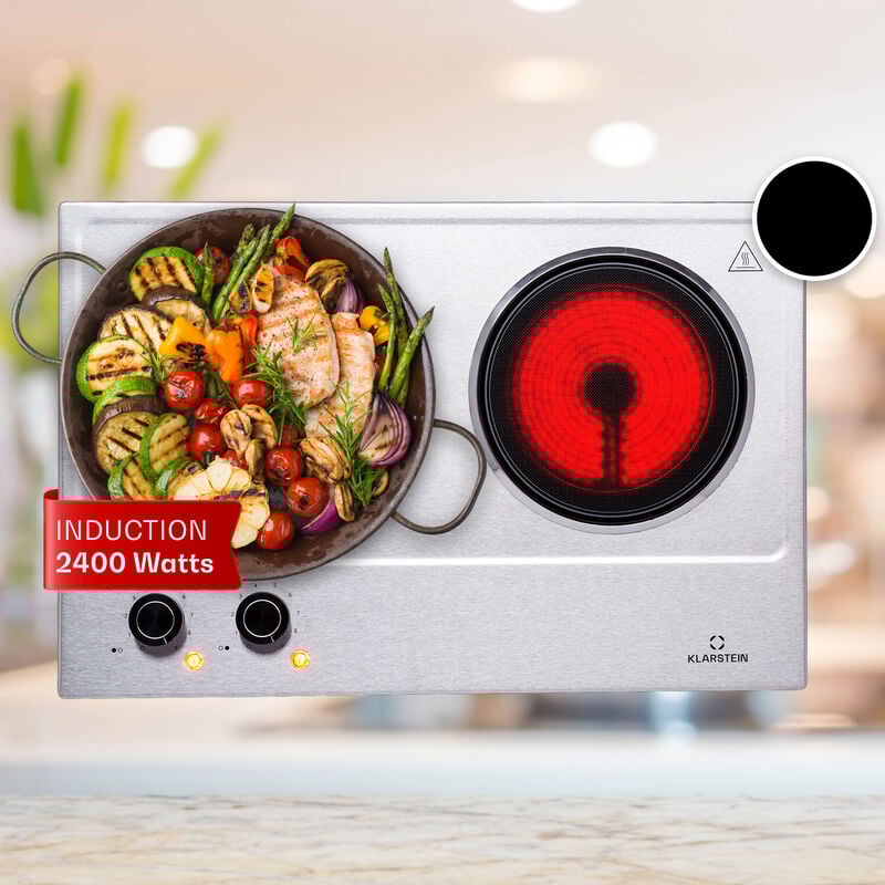 Klarstein Plaque Vitrocéramique 2 Feux Encastrable de 2400W, Plaque de Cuisson Vitrocéramique, Plaque Vitro 2 Feux, Table Vitroceramique, Cuisinière