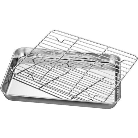 Plaque de Cuisson en Acier Inoxydable Avec Grille,Plaque à PâTisserie Rectangulaire,2620cm en Inox 304 ,Plat à Rôtir Antiadhésif
