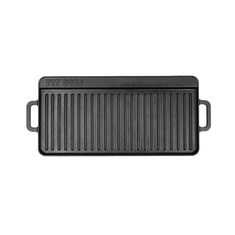 Plaque de cuisson en fonte réversible 25x50cm – Rigole à graisse intégrée – Pour barbecue et gril – Préparation crêpes et bacon – Pitboss