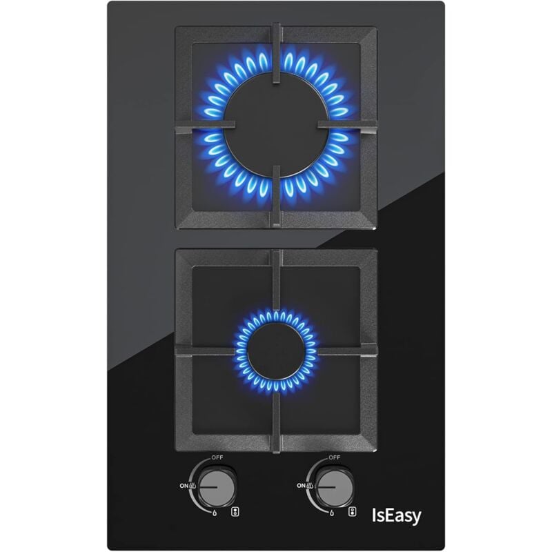 Iseasy - Plaque de Cuisson Gaz 2 feux, Plaque Gaz 2 Foyers, Table de Cuisson à Gaz Encastrable,Gaz Naturel/Propane (2 Foyers)