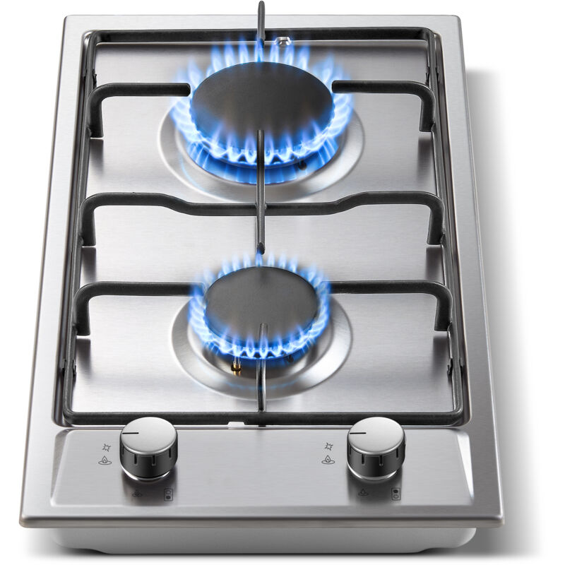 Plaque de Cuisson Gaz 2 Feuxs Inox,Sécurité Thermocouple, Encastrable Table de Cuisson 30cm, Gazs Naturel/Propane, 4200W