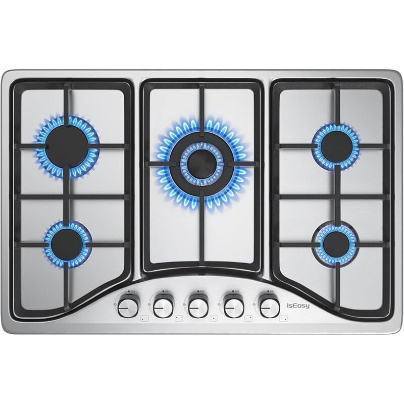 Plaque de Cuisson Gaz 5 Feux Encastrable, Plaque à Gaz 5 feux, Table de Cuisson Gaz avec 5 Brûleurs Cuisinière à gaz - Gaz Naturel/Propane/Butane