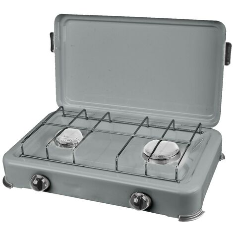 Plaque De Cuisson Gaz Portable 2 Feux 2350w Silver 2 Butane Propane Bruleurs Inox Couvercle 5180