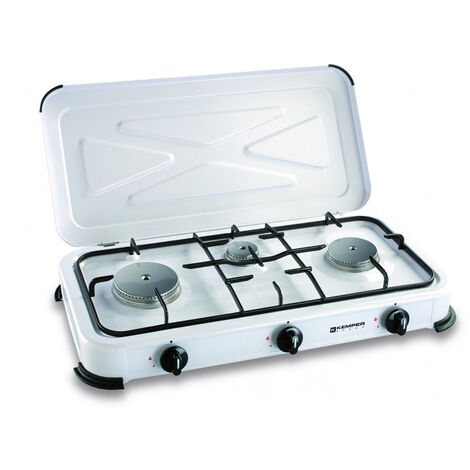 Plaque de cuisson gaz portable 3 feux KEMPER 3450 w - blanc laqué - Blanc