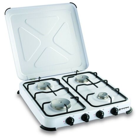 Plaque de cuisson gaz portable 4 feux kemper- 4650 W - blanc laqué - Blanc