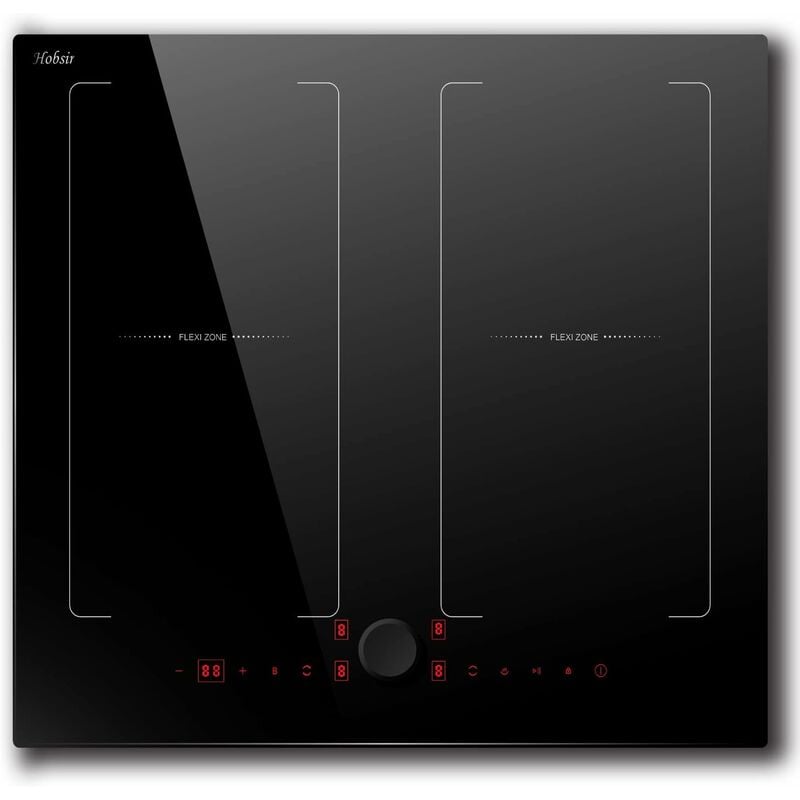 Plaque de Cuisson Induction 4 Feux avec Commande Rotative Hobsir 60cm Plaque Induction avec Zones Flexible, Minuterie, Fonction Maintien au Chaud,