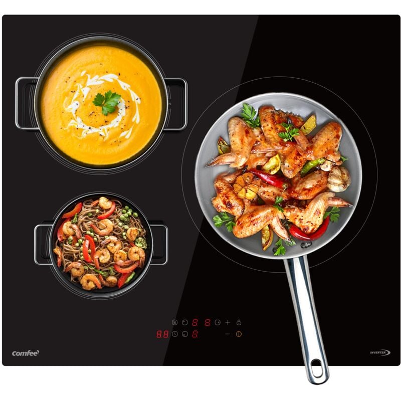 Plaque de cuisson induction Comfee 3 zones - 3 feux- 3 boosters - 7200W - L59 x P52 cm CIH721T278K0 - Noir