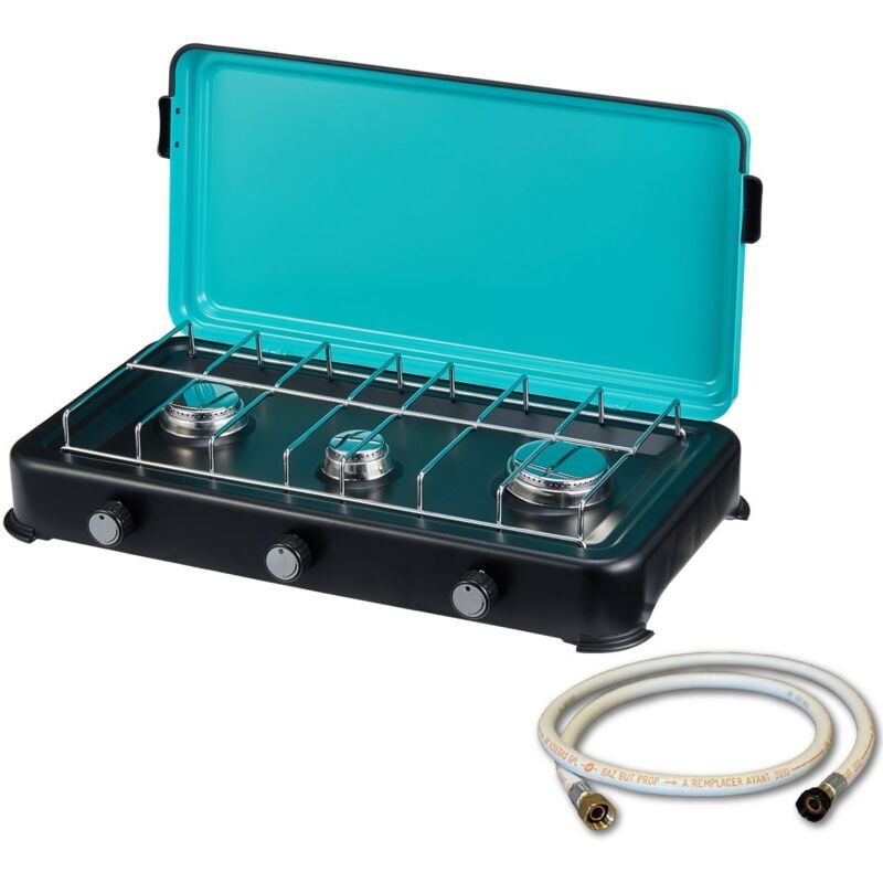 Plaque de cuisson gaz 3 feux 3000W Cuisinière à gaz portable tuyau butane/propane Intec