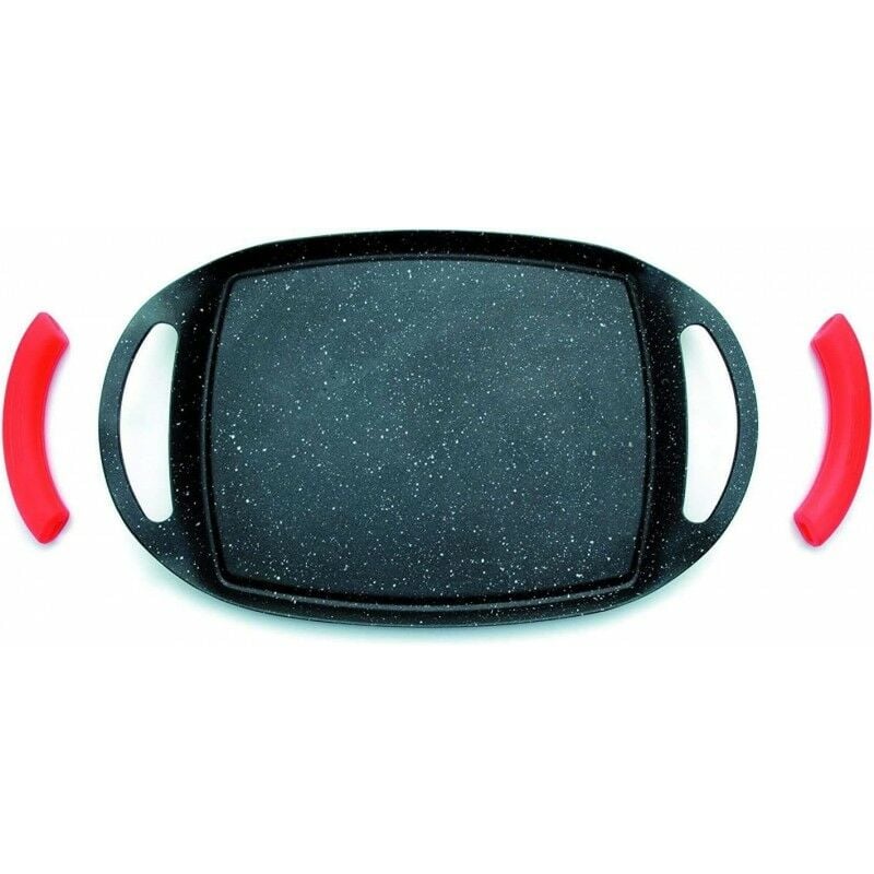 Suinga - Poêle Grill 36x23 cm - Plaque Anti-Adhésive - Plaque de Cuisson - Effet Pierre avec Poignées en Silicone - Induction, noir