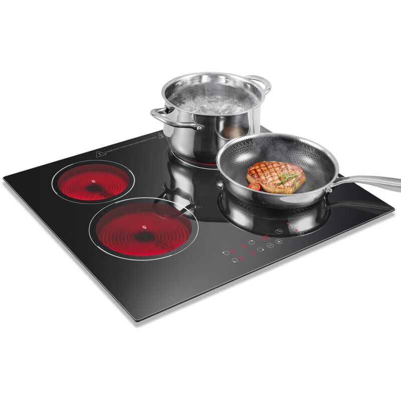 Topstrong - Plaque de cuisson vitrocéramique kichpower 4 feux, 60 cm, 6 000 w, 9 niveaux de puissance, minuterie 1 à 99 min, noire, compatible avec