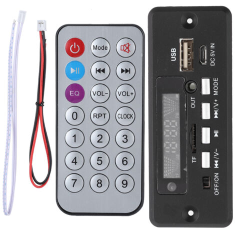 Plaque de décodage Bluetooth mains-libres pour voiture, télécommande intégrée (Noir)