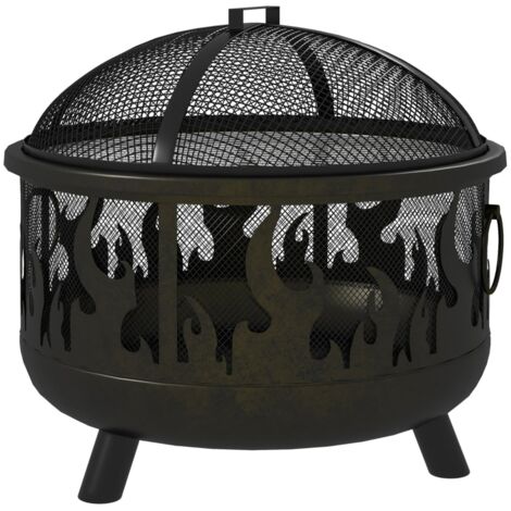 Plaque de feu avec pare-étincelles, incl. 1 tisonnier, Ø61,5 x 52 cm, Noir