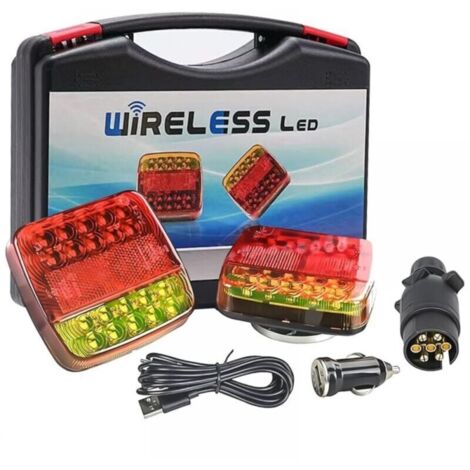 Plaque de feux sans fil pour remorque, kit éclairage arrière remorque magnétique feu led wifi,rechargeable LED feux arrière remorque sans fil magnétique 12V 24V, LED feux de remorque étanche
