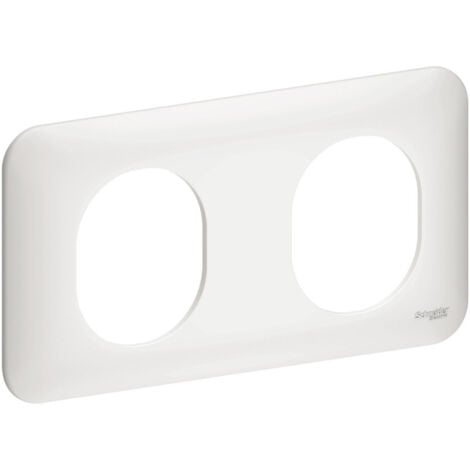 Plaque de finition 2 postes blanche horizontal entraxe 71mm pour appareillage mural OVALIS
