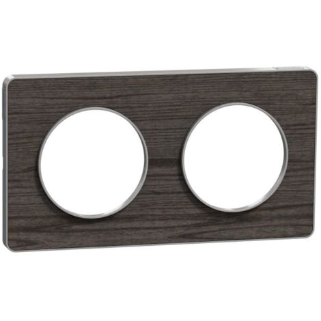 Plaque de finition 2 postes chêne astrakan liseré alu H/V entraxe 71mm pour appareillage mural Odace Touch SCHNEIDER S530804P1