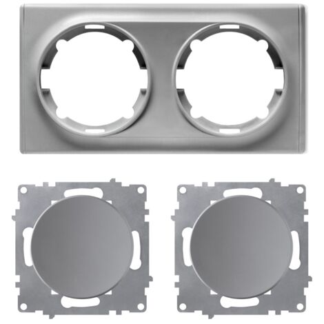 Plaque de finition 2 postes Florence + 2 Interrupteurs simple allumage - gris