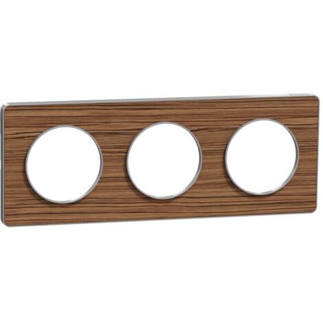 Plaque de finition 3 postes 6 modules Wenge liseré gris alu H-V entraxe 71mm série Odace Touch SCHNEIDER