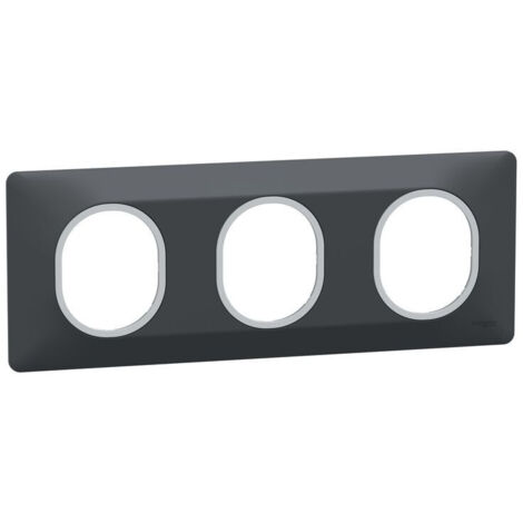 Plaque de finition 3 postes - Horizontal - Ovalis - S340706G - Schneider - Anthracite bague argent chromé