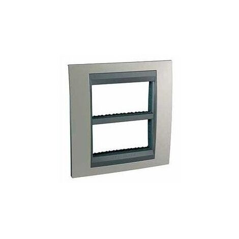 Plaque de finition 4 poste 2 rangées 2x4M avec support couleur nickel mat liseré graphite pour appareillage mural UNICA