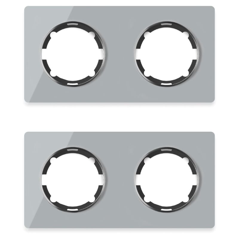 Plaque de finition Garda, en verre, horizontal, 2 postes (lot de 2) - gris