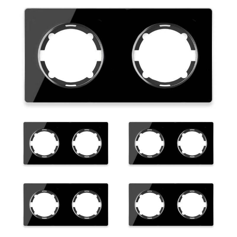 Plaque de finition Garda, en verre, horizontal, 2 postes (lot de 5) - noir