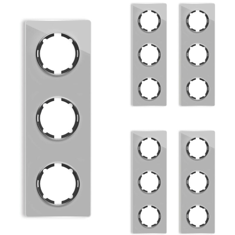 Plaque de finition Garda, en verre, vertical, 3 postes (lot de 5) - gris