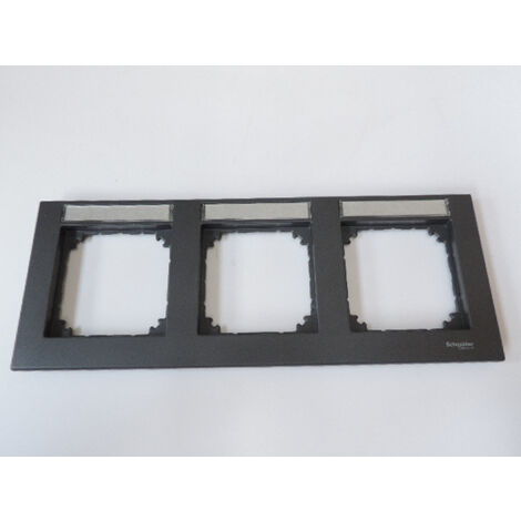 Plaque de finition horizontale triple 3 postes anthracite à porte étiquette M-Plan Schneider