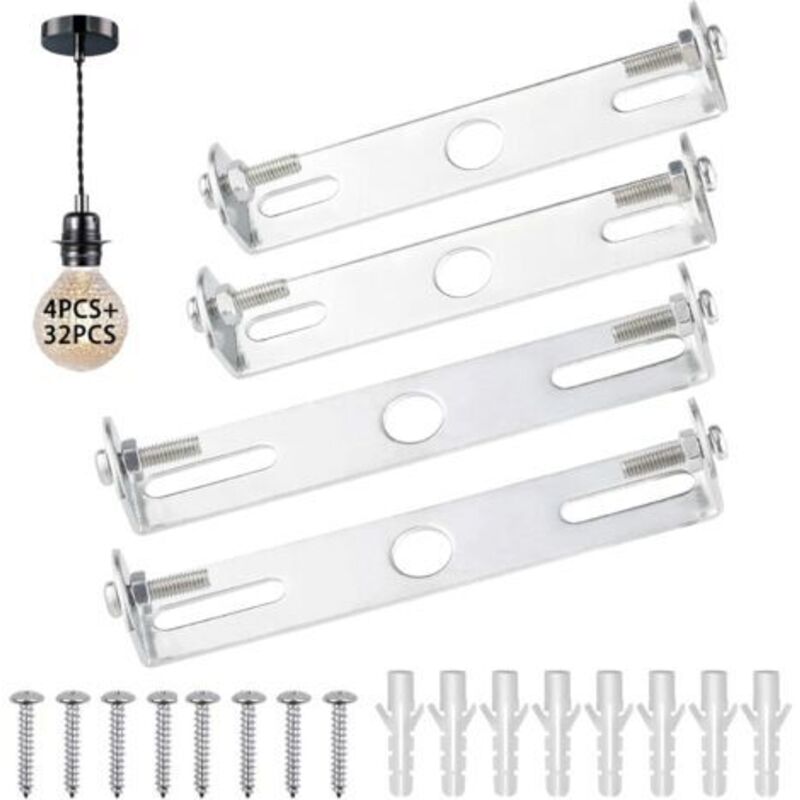 4 piezas Placa de Fijación para Lámpara y accesorios de iluminación de techo, 90/105mm, Acero inoxidable, Soporte con tornillos para oficina en casa
