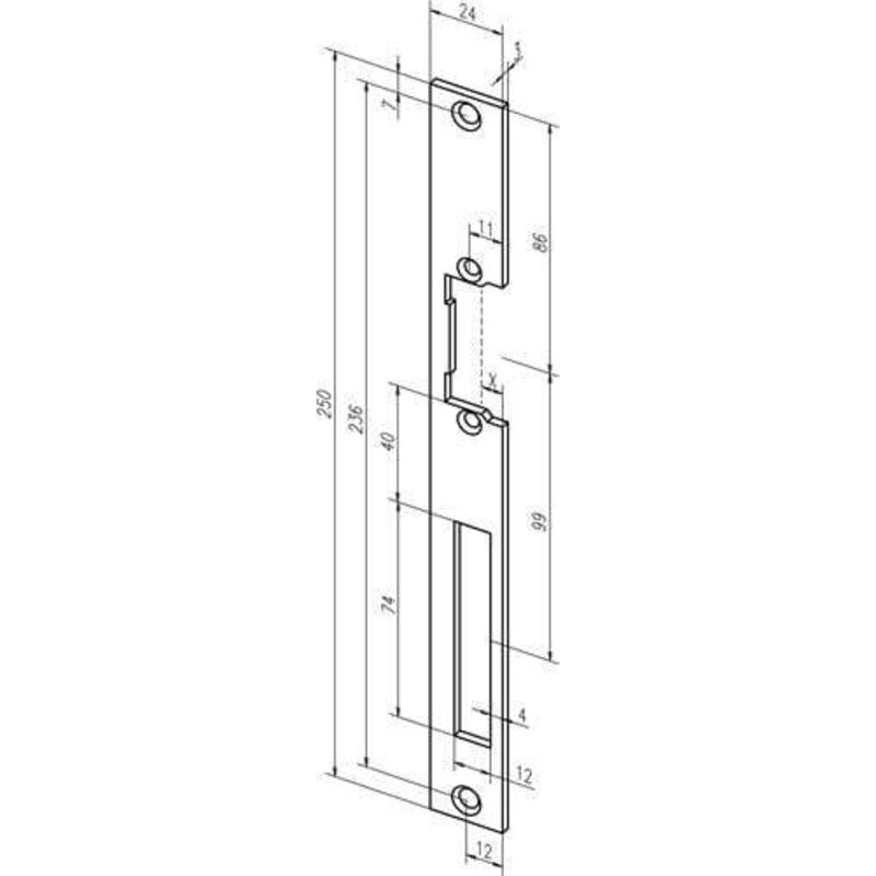Gâche plate 338 va l.24xL.250mm din l/r - -33836 - Assa Abloy