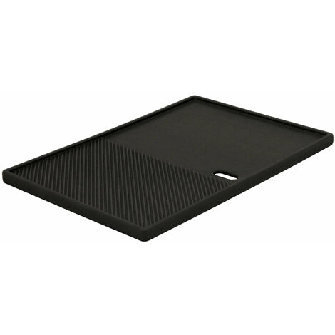 Plaque de gril en fonte émaillée 39 x 26,5 cm – Réversible avec structure nervurée et lisse – Pour cuisson viande, poisson, légumes