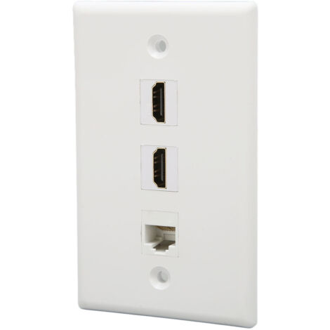 Plaque de Montage Murale HDMI 4K Double Port avec Prise RJ45 Ethernet et Support Keystone Cat6 pour Téléviseur