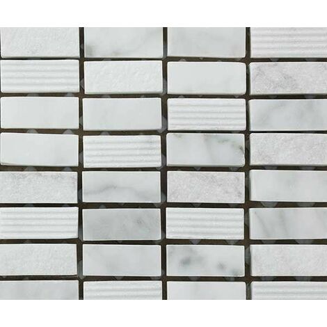 Plaque de mosaique 30 CM x 30 CM en marbre carrara gravée, forme brique, 12*30*10 MM - Couleur : blanc carrara - BLANC CARRARA