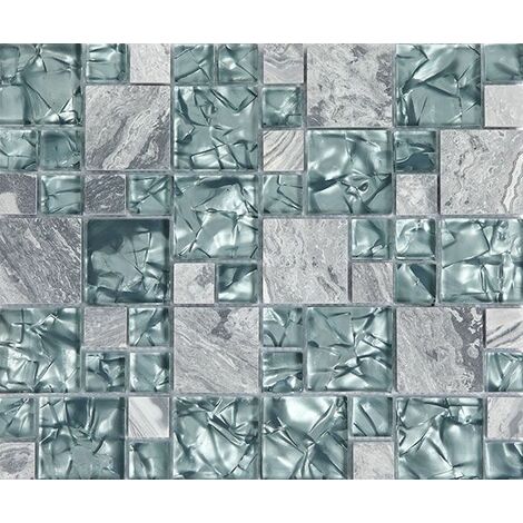 Plaque de mosaique 30 CM x 30 CM en pierre et verre, forme carré, taille multiple - Couleur: gris - GRIS