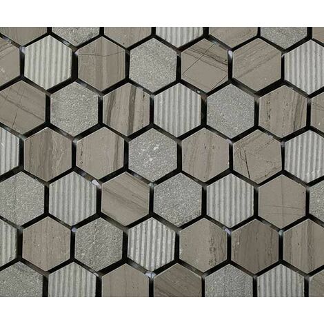 Plaque de mosaique 30 CM x 30 CM en pierre moca gravée, forme hexagone, hex 23*10 MM - Couleur : moca - MOCA