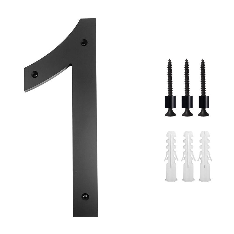 Plaque de numéro de maison 10 pouces (1, Noir) Numéros de porte modernes Plaque de signalisation Numéros d'adresse de la maison en alliage de zinc