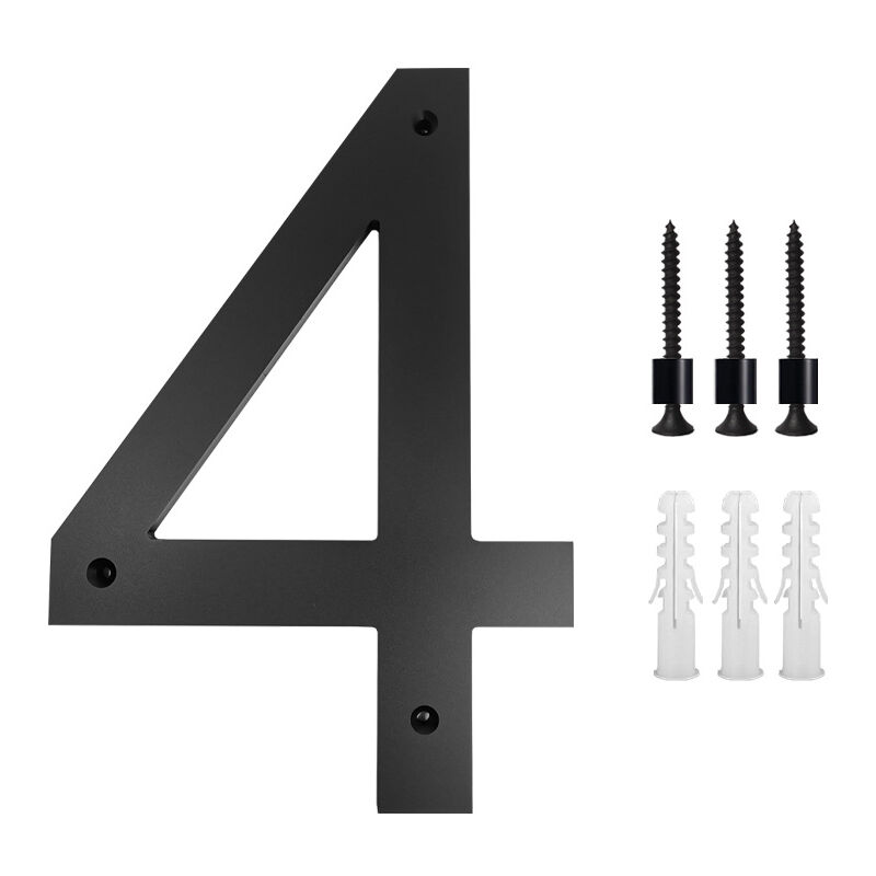 Plaque de numéro de maison 10 pouces (4, Noir) Numéros de porte modernes Plaque de signalisation Numéros d'adresse de la maison en alliage de zinc